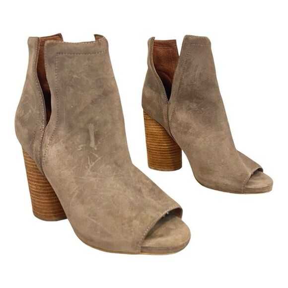 Jeffrey Campbell Oath Womens 9 Brown Suede Peep Toe Cutout Heels Bootie Shoe - Picture 1 of 8